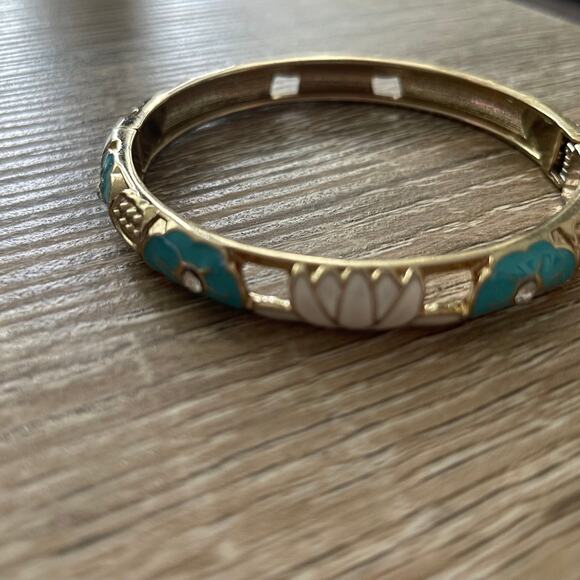Womens/Teen Enamal Clamper Bracelet/Bangle Blue/white/Gold Boho Feminine - Picture 1 of 6